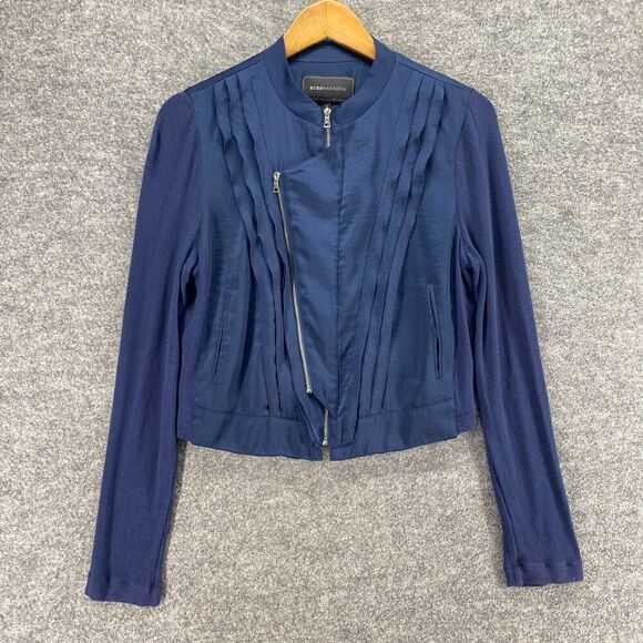 5/$45 BCBGMaxazria Jacket Women M Medium Blue High Neck Full Zip Long Sleeve - Picture 4 of 9